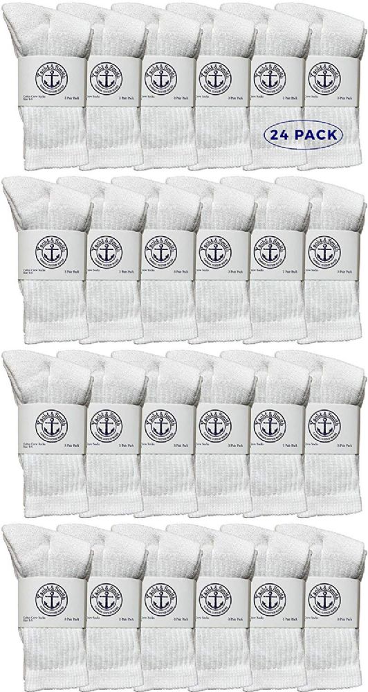 24 Wholesale Yacht & Smith Wholesale Kids Crew Socks, With Free Shipping , Sock Size 6-8 (white)