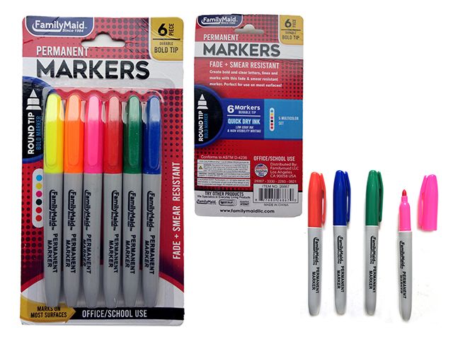 144 Wholesale 6 Piece Permanent Markers In Assorted Colors