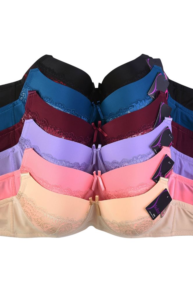 144 Pieces of Sofra Ladies Plain Lace Full Cup D Cup Bra Wide Strap