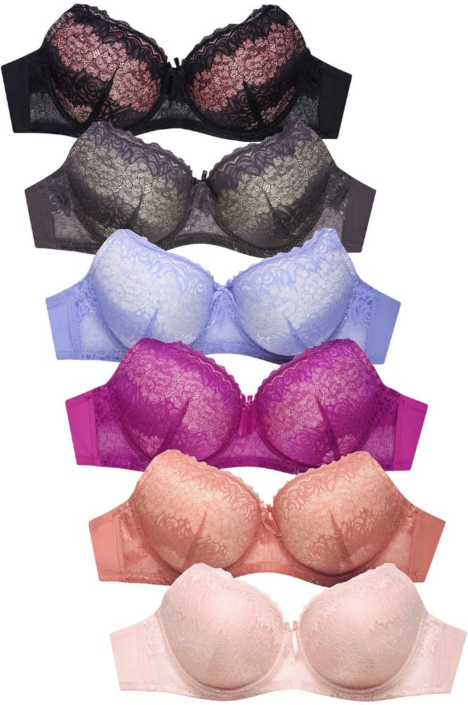 216 Wholesale Sofra Ladies Full Cup Plain Lace Push Up Bra B Cup