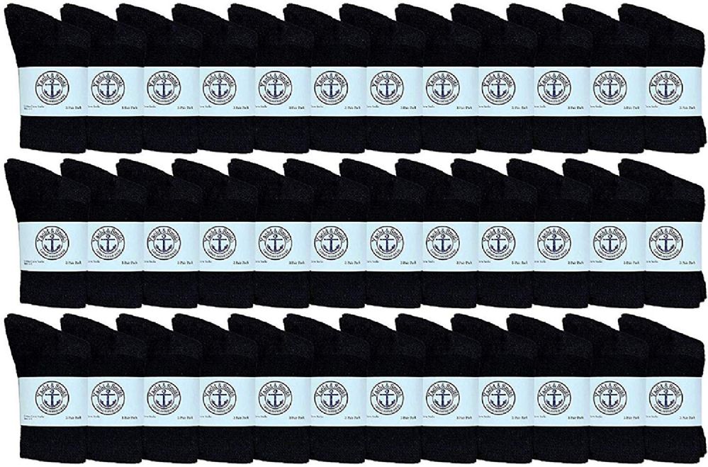 36 Pairs of Yacht & Smith Kid's Cotton Terry Cushioned Athletic Black Crew Socks
