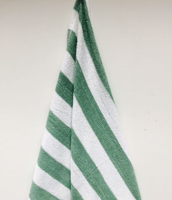 12 Pieces of Green Stripe Cabana Beach Towel In 100 Percent Cotton Size 30x70