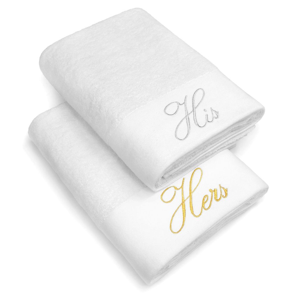 12 Wholesale Embrodiered His And Hers Cotton Bath Towels In White Size 30x58