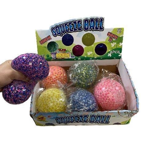 24 Wholesale 4" Squish Jelly Ball With Foam Beads