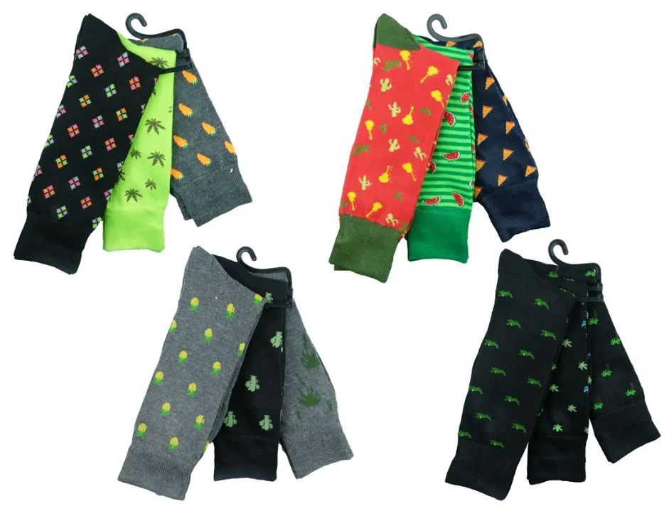 12 Pairs of Mens Funky Printed Dress Socks, Mixed Patterns