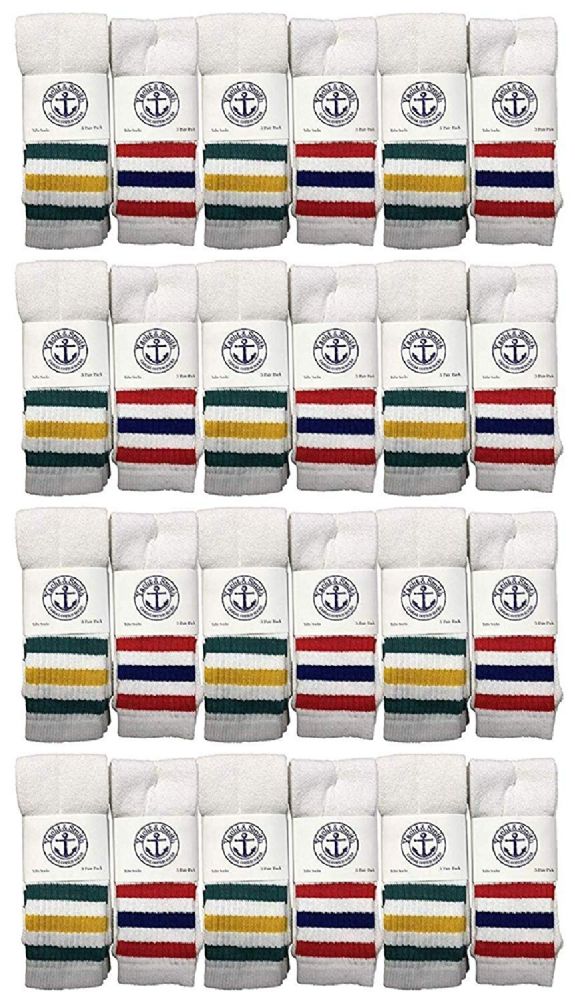 24 Wholesale Yacht & Smith Wholesale Kids Tube Socks,with Free Shipping Size 4-6 (white W/stripes)
