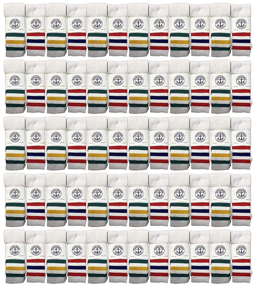 60 Wholesale Yacht & Smith Wholesale Kids Tube Socks,with Free Shipping Size 4-6 (white W/stripes)