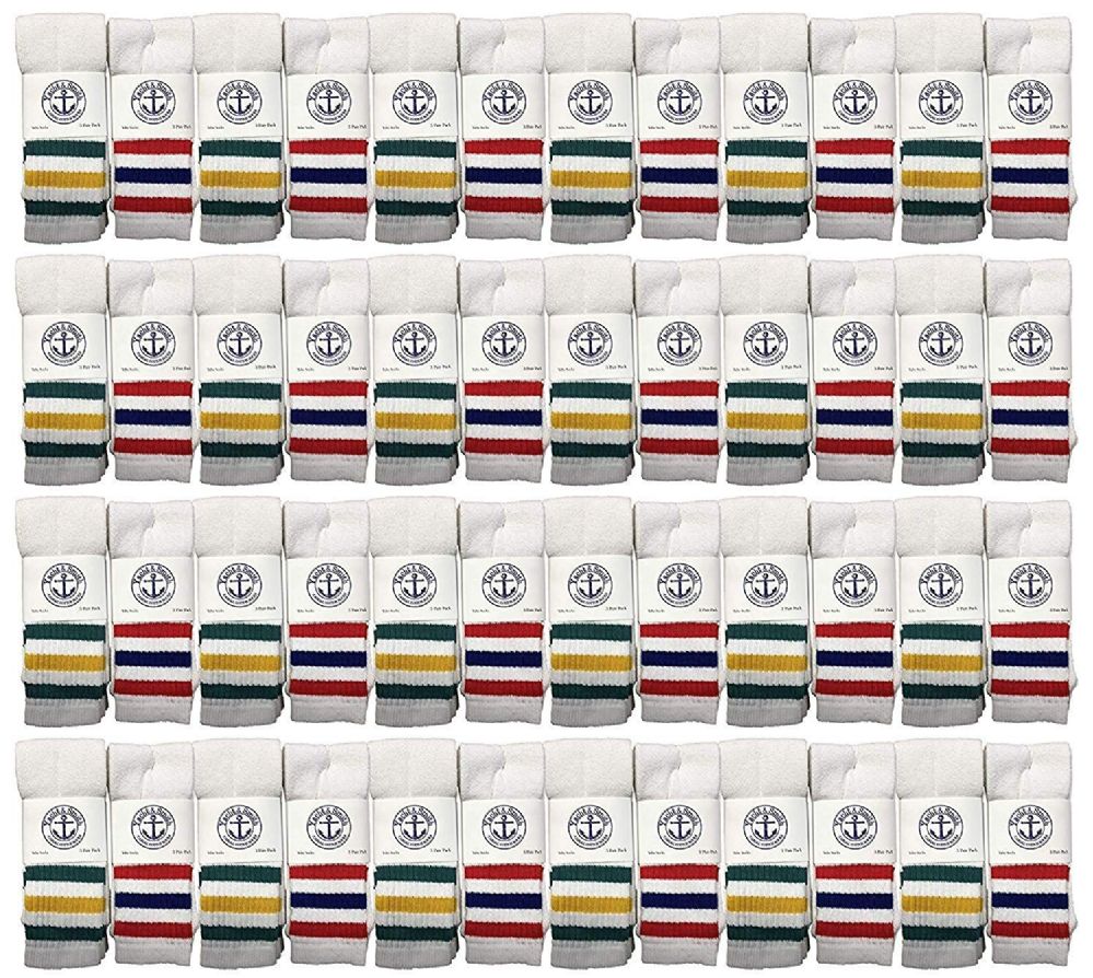 48 Wholesale Yacht & Smith Wholesale Kids Tube Socks,with Free Shipping (6-8 White W/stripes)
