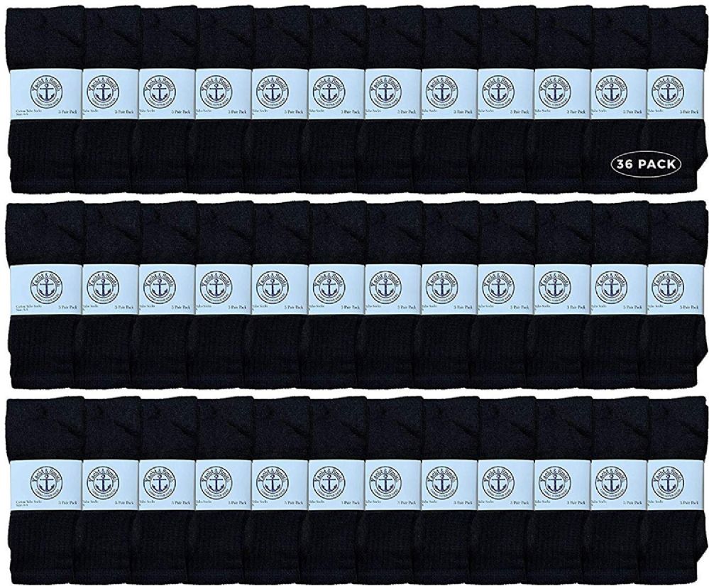 36 Wholesale Yacht & Smith Wholesale Kids Tube Socks, With Free Shipping (6-8 Black)
