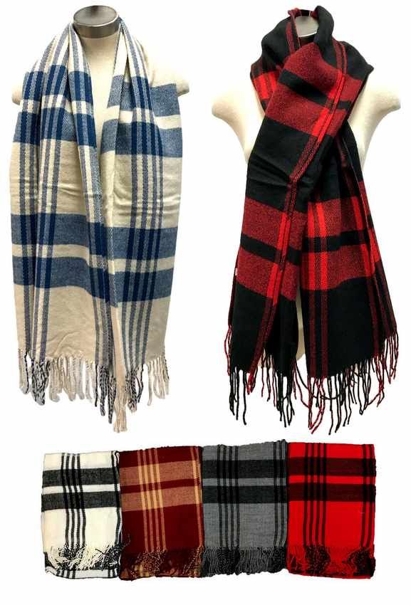 12 Wholesale Plaid Scarves Assorted Colored