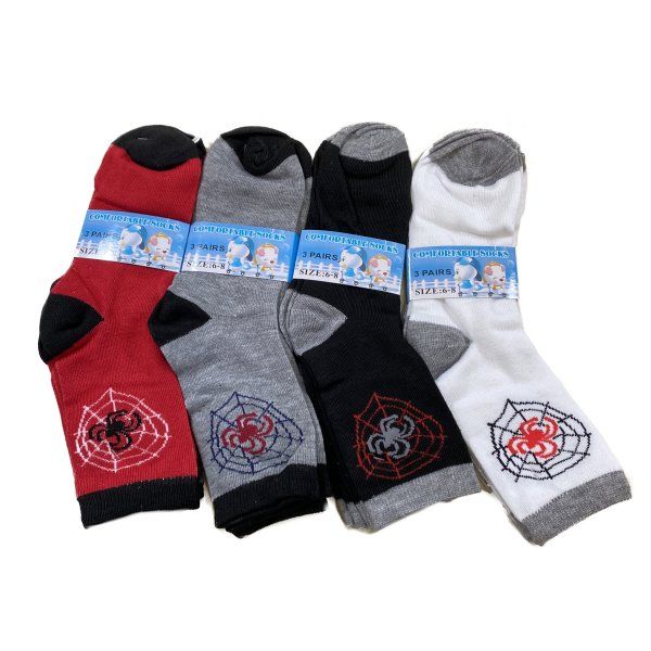 48 Wholesale Boy's Quarter Socks 6-8 [spider]