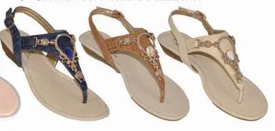 Wholesale Footwear Womens Slip On Studded Rhinestone Bead Thong Flip Flop Mid Wedge Sandal