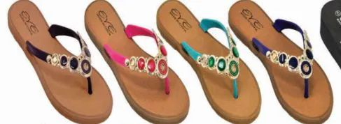 48 Wholesale Womens Summer Beach Flat Sandals Rhinestone Shiny Beads Slip On Flip Flops