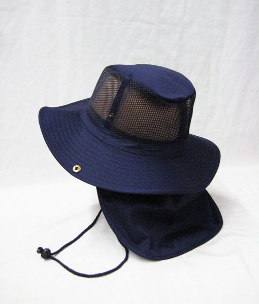 24 Wholesale Men's Mesh Boonie / Hiking Hat In Navy Blue
