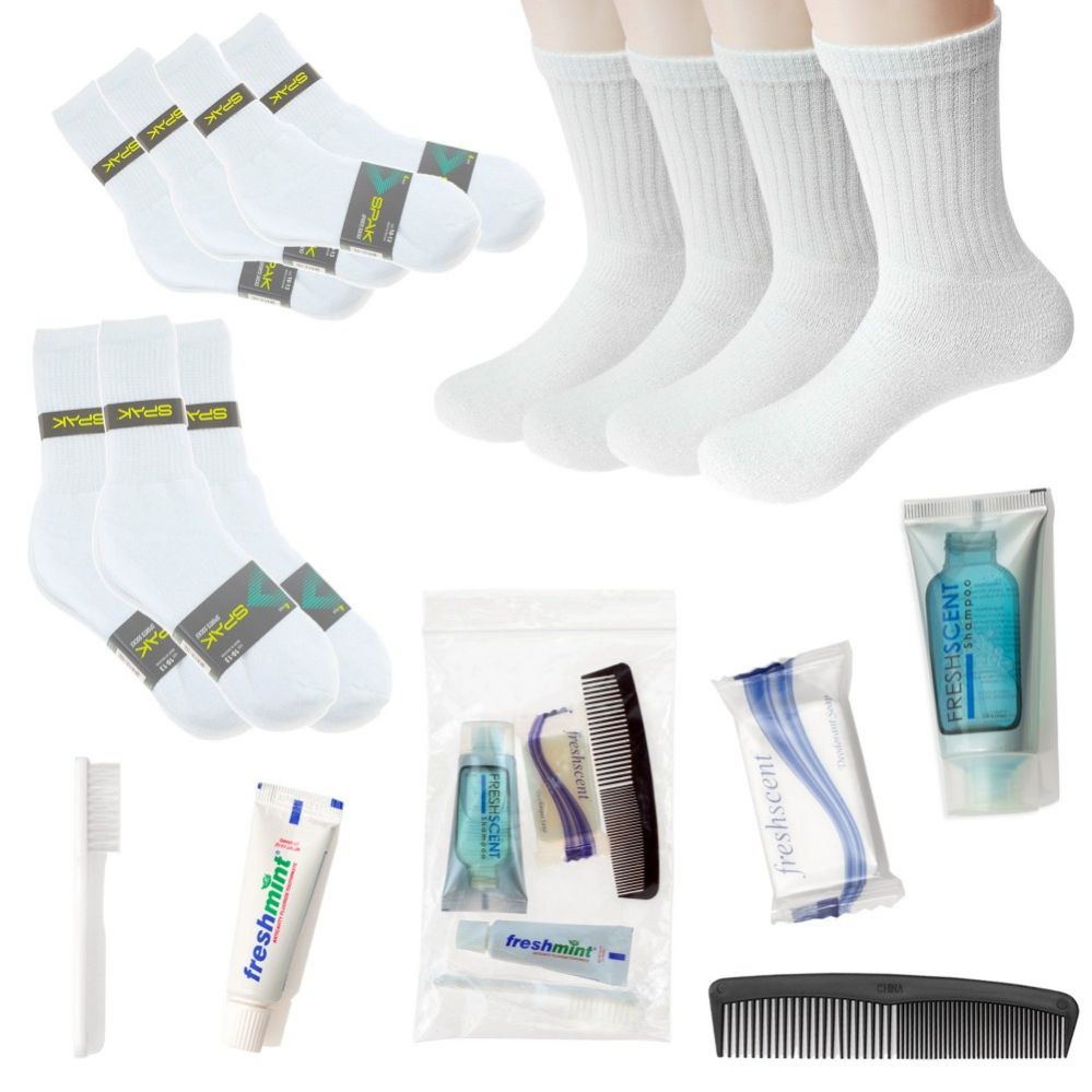 48 Wholesale Bulk Homeless Care Package - Case Of 48 Wholesale Socks And 24 Hygiene Kits