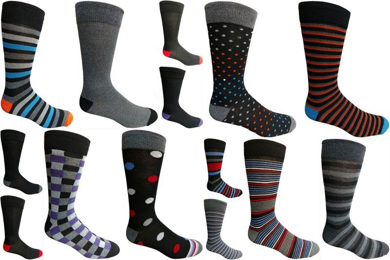 12 PAIR SOLID AND MIX PATTERN DRESS SOCKS SIZE 10-13 COTTON MENS SOCKS 