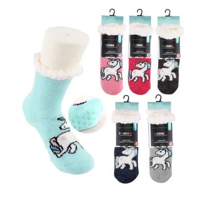 72 Wholesale Thermaxxx Sherpa Socks W/noN-Slip Bottom Kids Unicorn