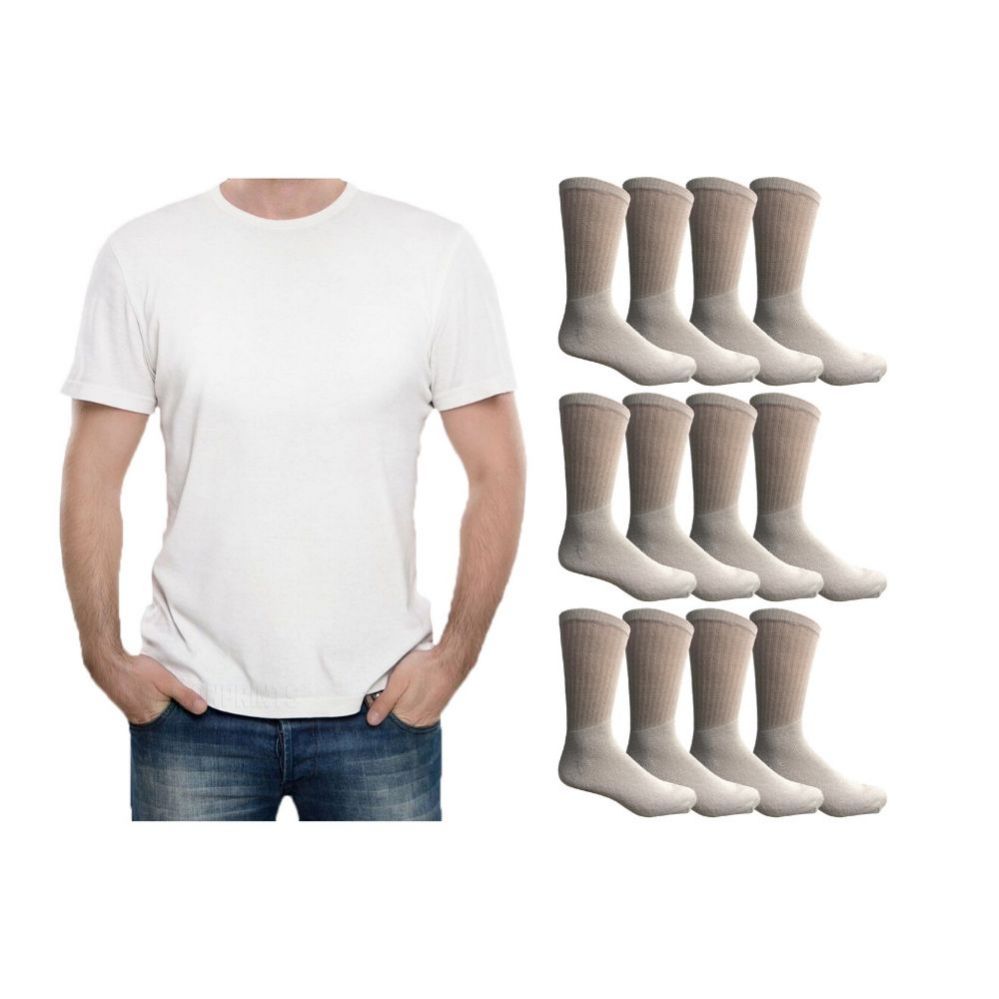 120 Wholesale Yacht & Smith Men's White Cotton Crew Socks Size 10-13 And White Solid T-Shirt Size Small