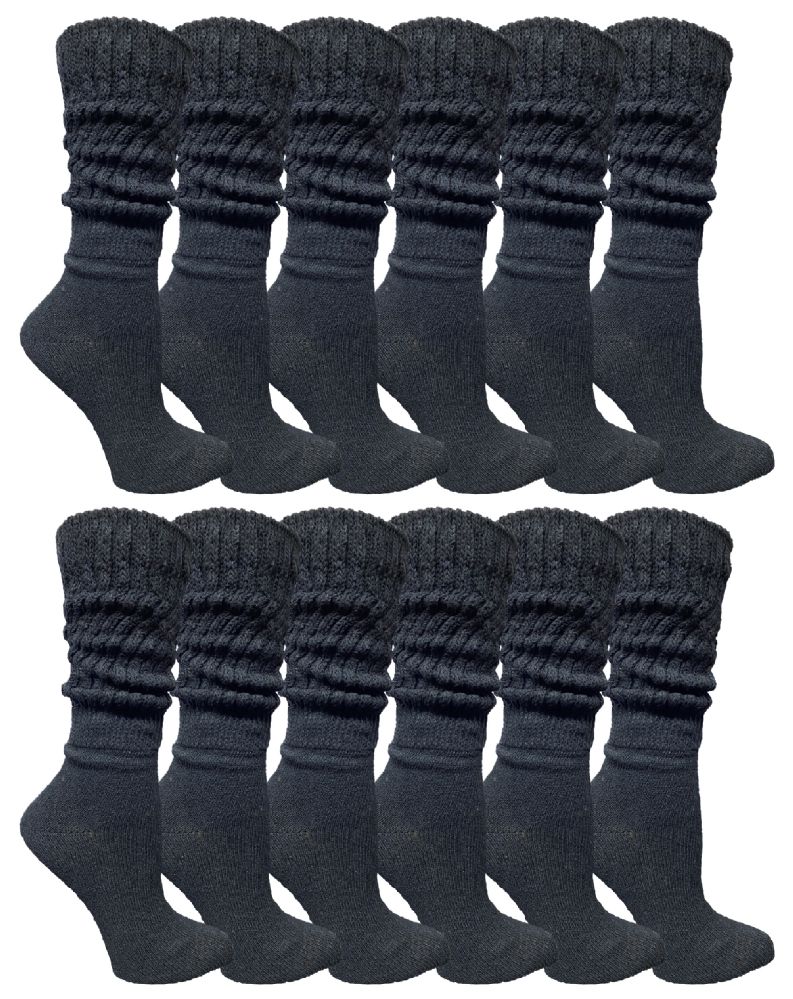 24 Wholesale Yacht & Smith Slouch Socks For Women, Solid Black Size 9-11 - Womens Crew Sock	