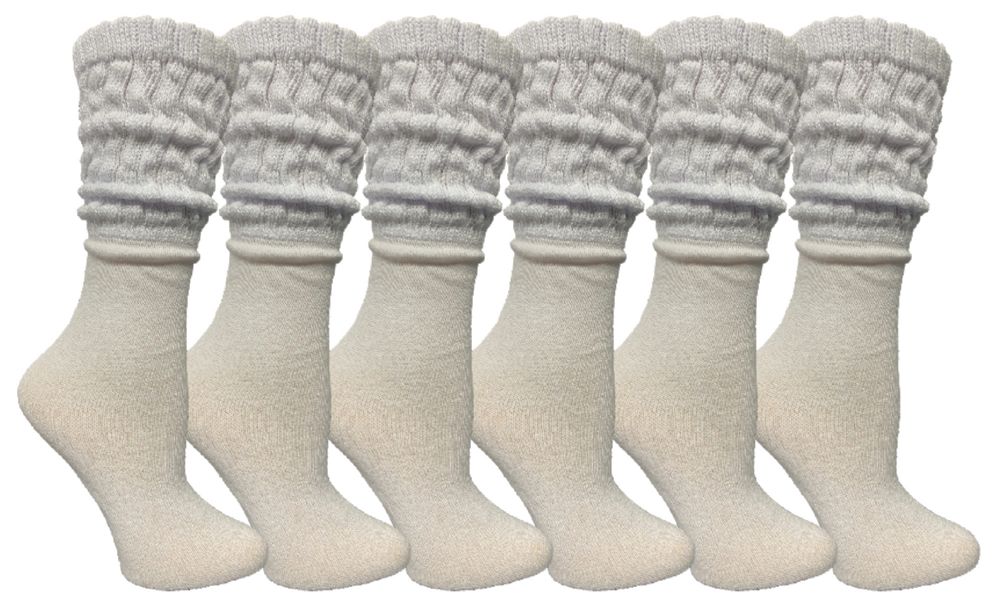 6 Wholesale Yacht & Smith Women's Slouch Socks Size 9-11 Solid White Color Boot Socks	