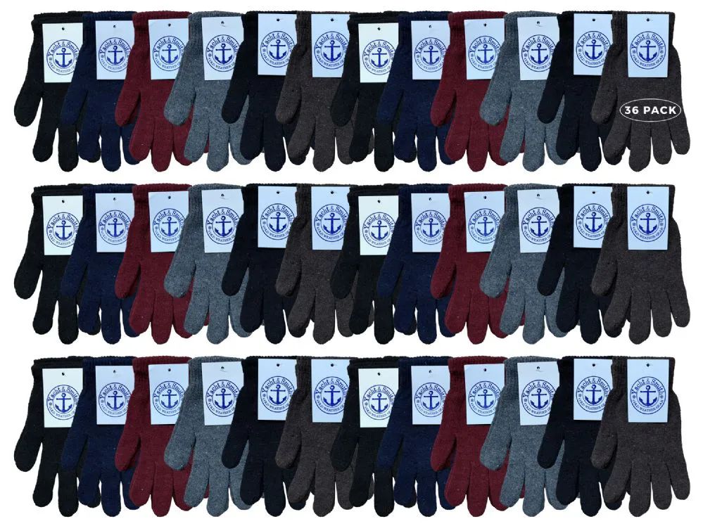 36 Wholesale Yacht & Smith Men's Winter Gloves, Magic Stretch Gloves In Assorted Solid Colors