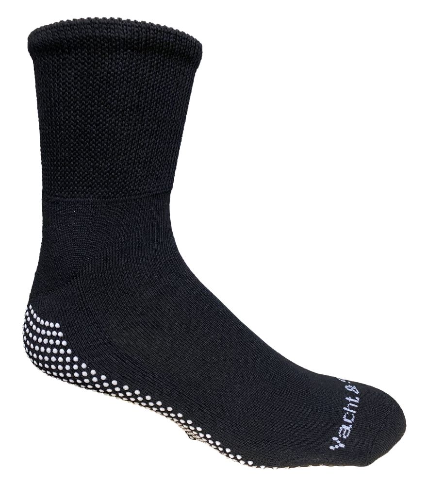 24 Wholesale Yacht & Smith Men's Diabetic Black Non Slip Socks Size 13-16