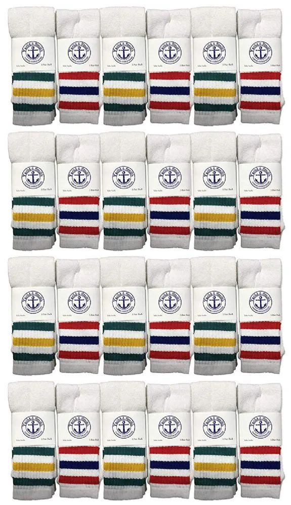 240 Pairs of Yacht & Smith Women's Cotton Striped Tube Socks, Referee Style Size 9-15