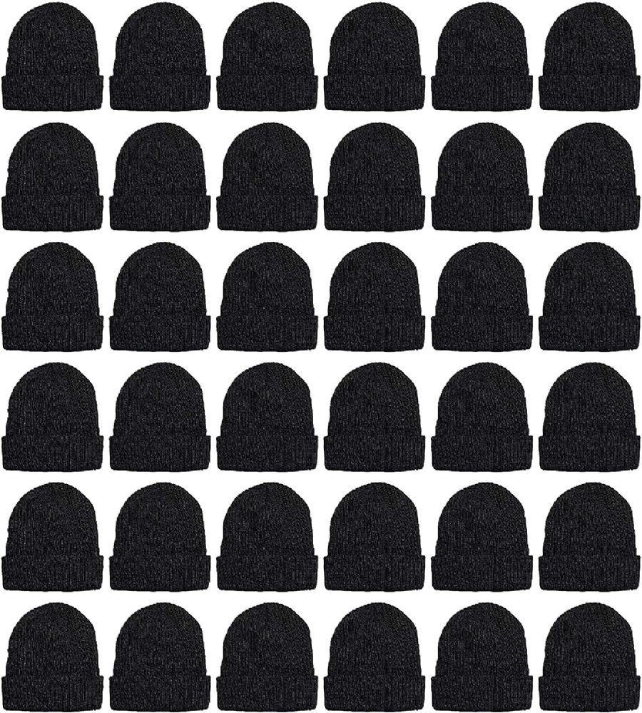 36 pieces of Yacht & Smith Unisex Sherpa Line Ribbed Faux Fur Winter Beanie Hat Solid Black