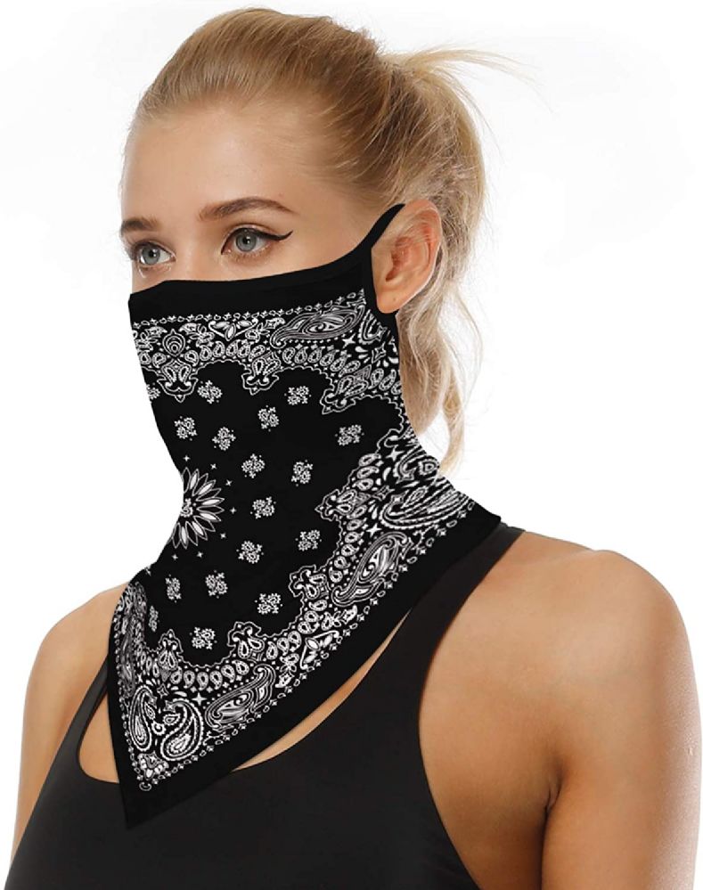 12 Pieces of Assorted Printed Neck Gaiter Scarf Shield Bandana With Ear Loops Face Cover Balaclava