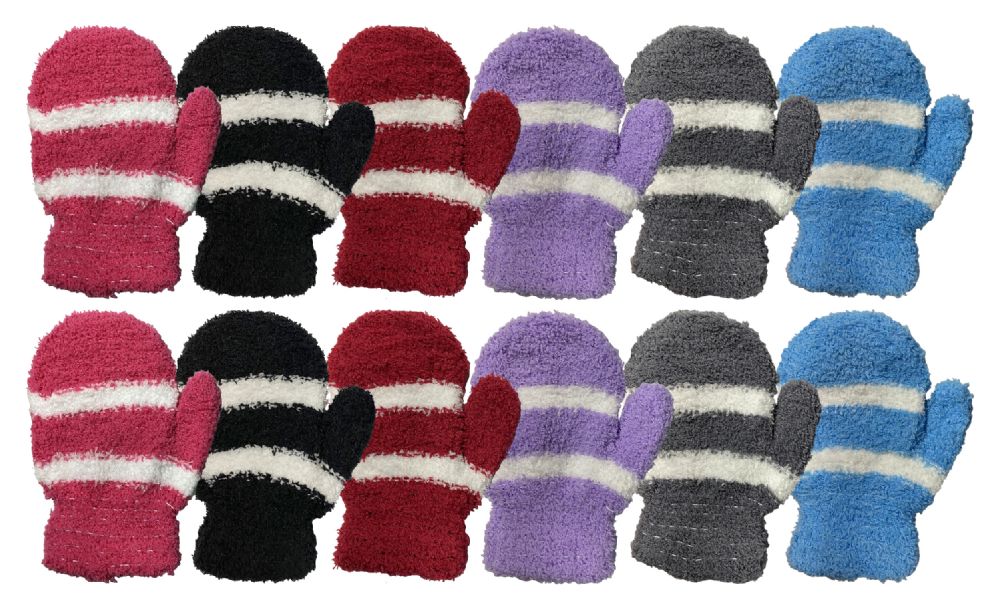 36 Pairs of Yacht & Smith Kids Striped Fuzzy Mittens Gloves Ages 2-7