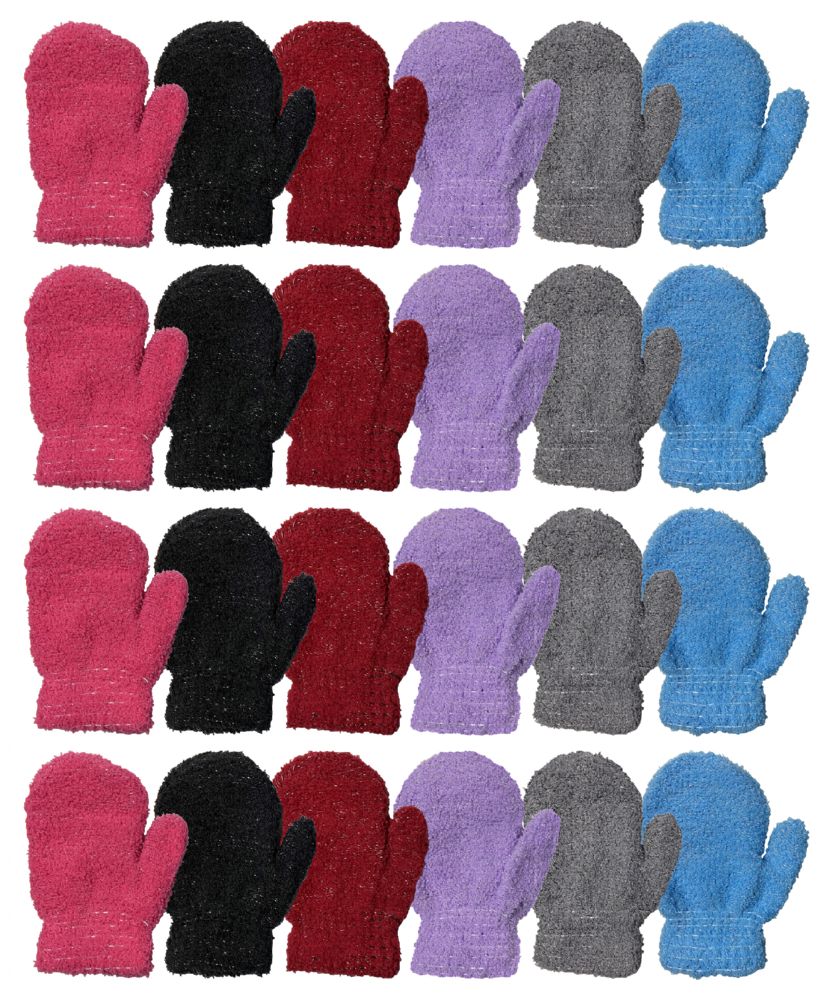 24 Pairs of Yacht & Smith Kids Fuzzy Stretch Mittens With Glittery Shine Ages 2-7