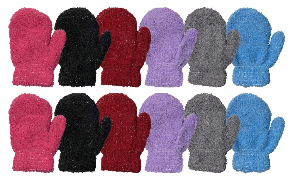 12 Pairs of Yacht & Smith Kids Fuzzy Stretch Mittens With Glittery Shine Ages 2-7