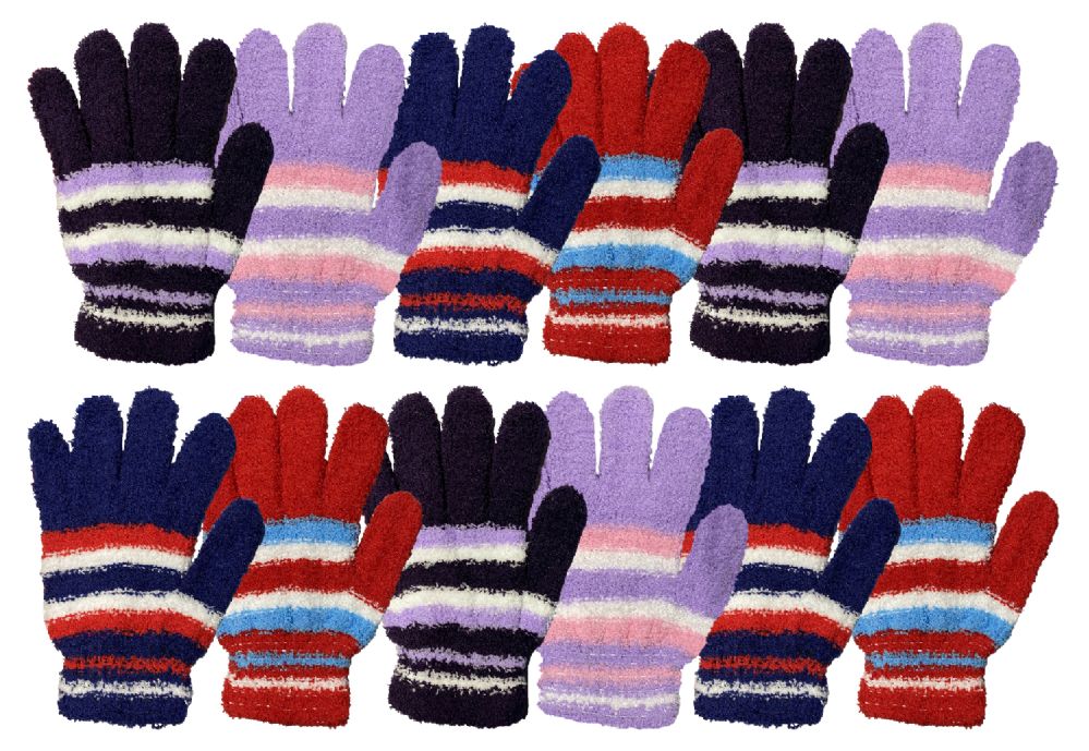 36 Pairs of Yacht And Smith Women's Assorted Striped Colored Fuzzy Gloves