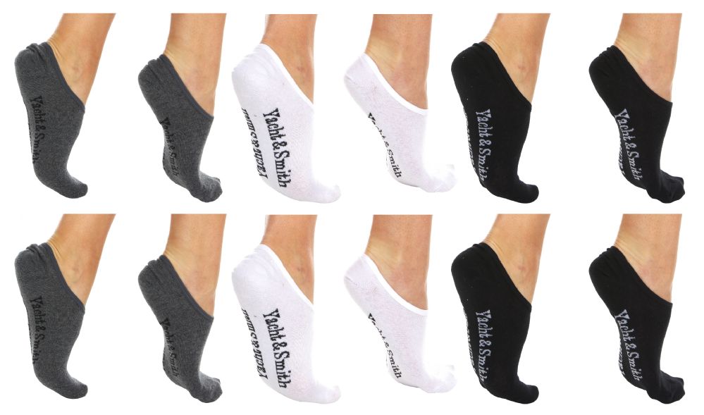 24 Pairs of Yacht & Smith Womens Cotton No Show Loafer Socks With Anti Slip Silicone Strip