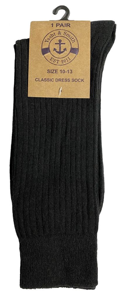 12 Pairs of Yacht & Smith Men's Combed Cotton Black Dress Socks Thick Ribbed Texture Cotton Blend Size 10-13