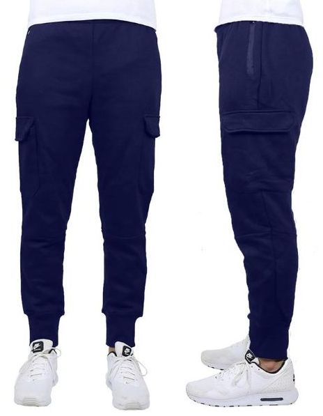 24 Pieces Men's Heavyweight SliM-Fit Fleece Cargo Sweatpants Assorted Sizes Solid Navy - Mens Pants