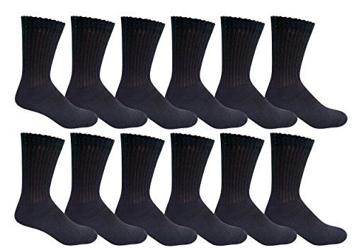 12 Pairs of Yacht & Smith Men's Cotton Diabetic Black Crew Socks Size 10-13