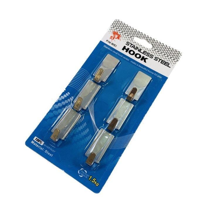 80 Pieces Six Piece Adhesive Stainless Steel Hook Rectangle - Hooks ...