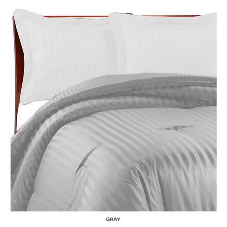 6 Wholesale 1 Piece Queen Embossed Dobby Stripe Reversible Comforter In Grey