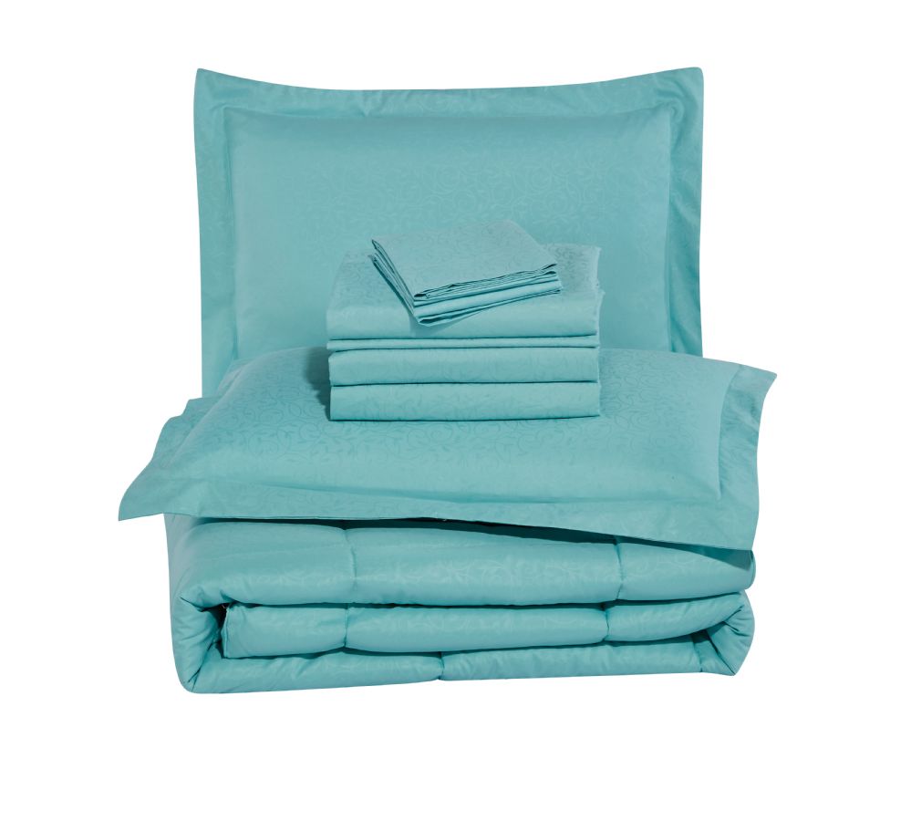 3 Wholesale 8 Piece Embossed Stripe Bed In A Bag Queen Size In Teal