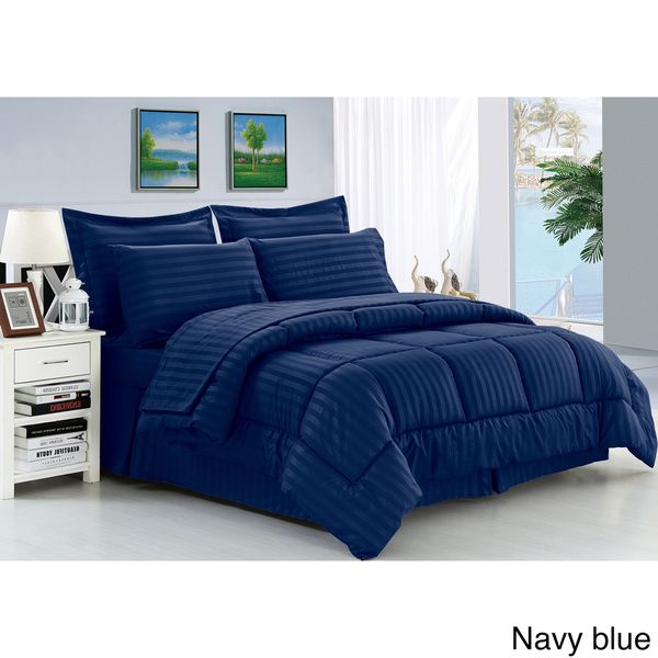 3 Wholesale 8 Piece Embossed Stripe Bed In A Bag Queen Size In Navy