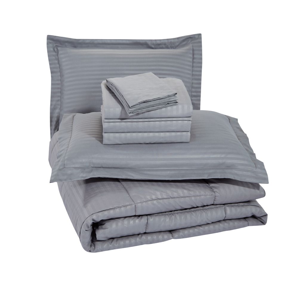 3 Wholesale 8 Piece Embossed Stripe Bed In A Bag King Size In Embossed Grey