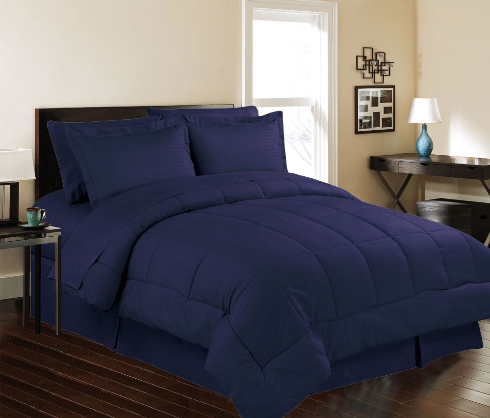 3 Wholesale 8 Piece Embossed Stripe Bed In A Bag King Size In Navy
