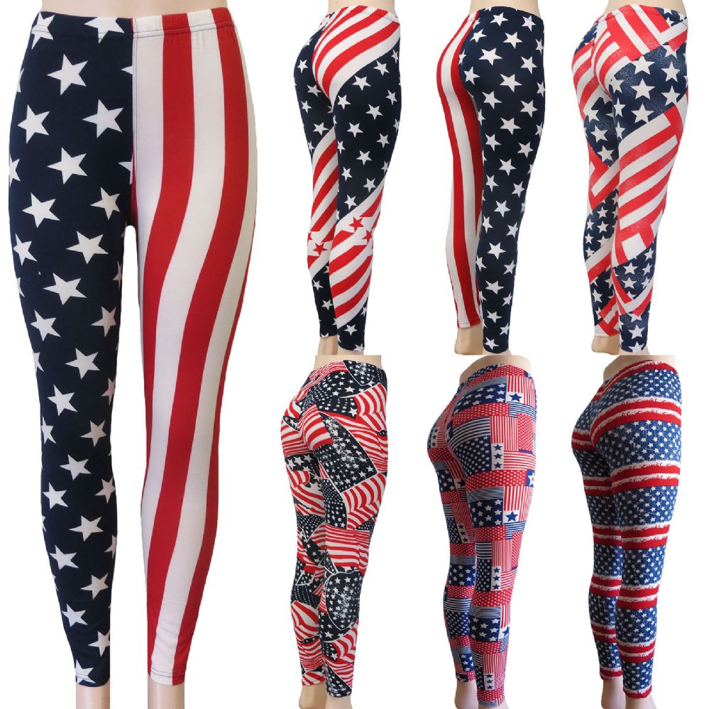 48 Pieces of Women Usa Flag Leggings Red White And Blue