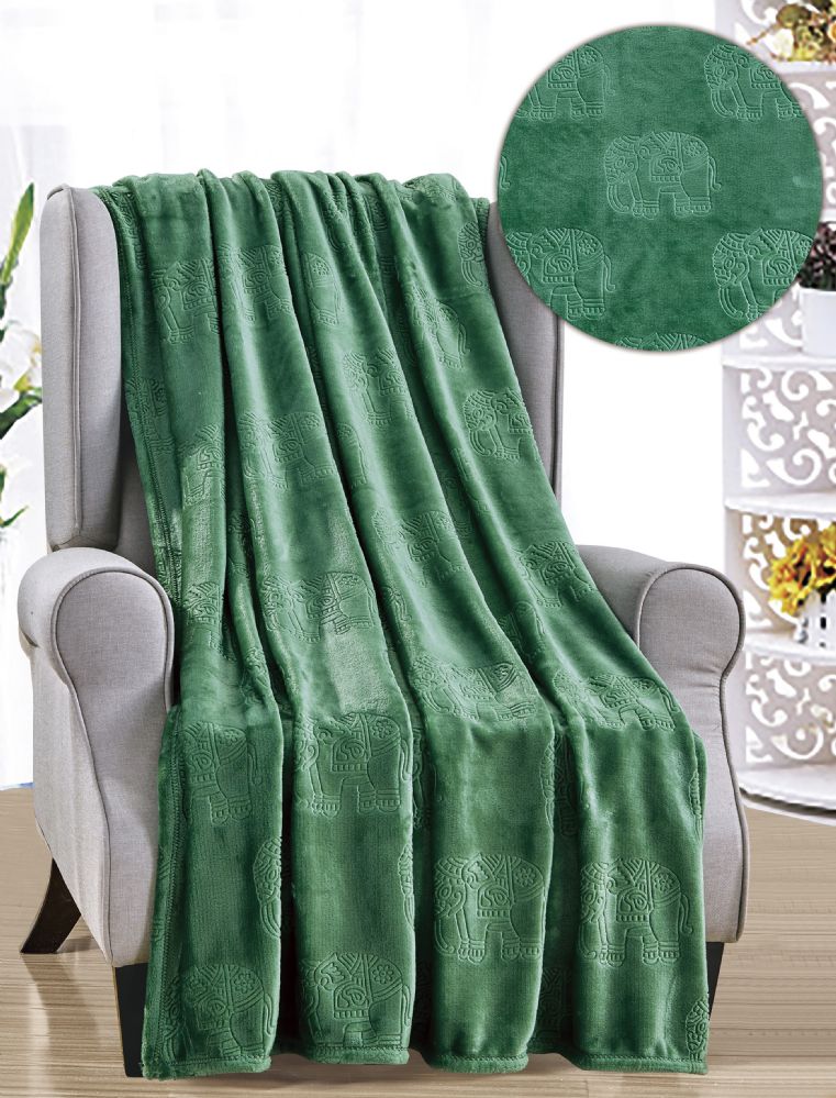 12 Wholesale Elephant French Collection Throw In Green