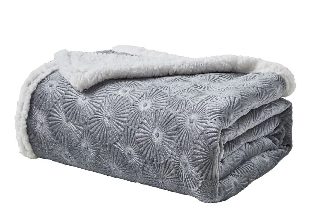 12 Pieces Louvre Sherpa Collection Throw In Grey - Fleece & Sherpa Blankets