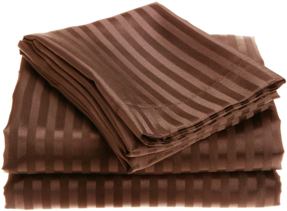 12 Sets of 1800 Series Ultra Soft 4 Piece Embossed Stripe Bed Sheet Size Full In Chocolate