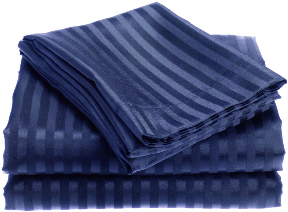 12 Wholesale 1800 Series Ultra Soft 4 Piece Embossed Stripe Bed Sheet Size Full In Navy