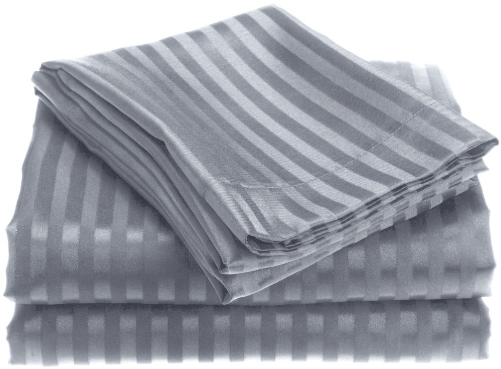 12 Sets of 1800 Series Ultra Soft 4 Piece Embossed Stripe Bed Sheet Size Full In Grey