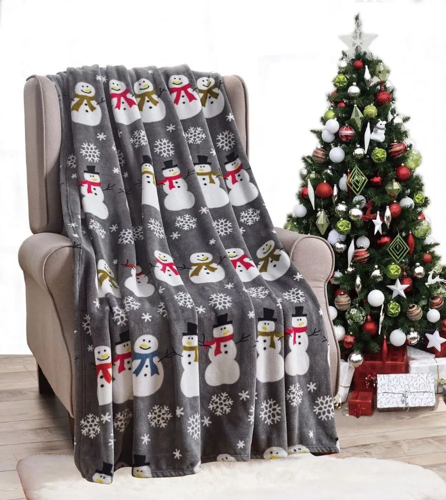 24 Wholesale Grey Snowman Holiday Throw Design Micro Plush Throw Blanket 50x60 Multicolor